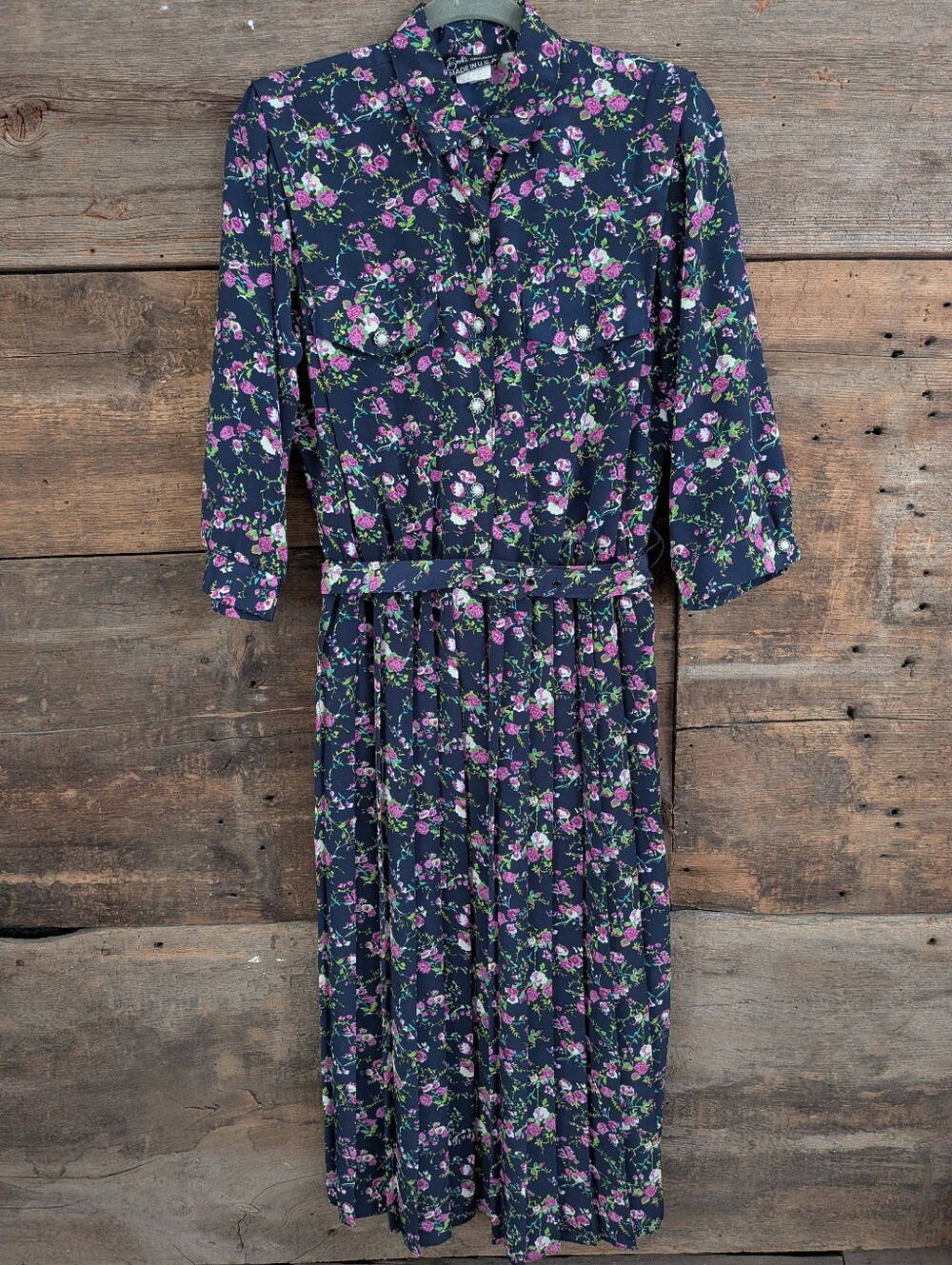 Vtg. '80s Breli Originals Navy Floral Dress Secretary Cottagecore Mrs. Maisel